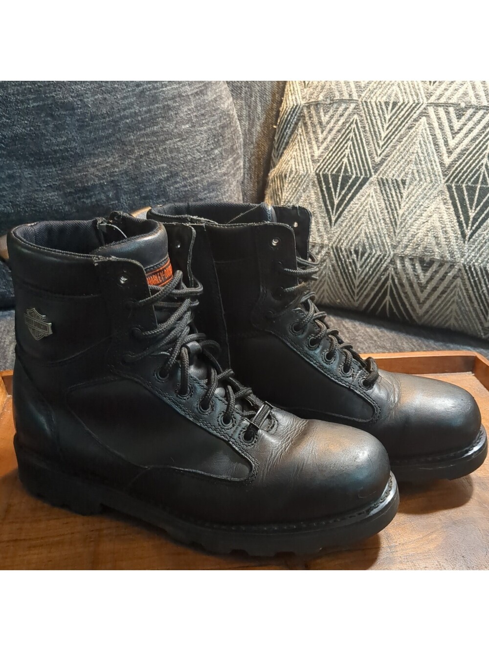 Harley Davidson Men Size 12 Boots 93074 Black Leather Zip Lace Motorcycle Biker